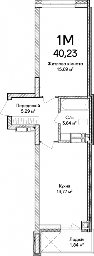 1-кімнатна  40.23м² номер - 61 зображення з ЖК Синергія Сіті