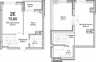 3-комнатная  73.85м² номер - 65 изображение с ЖК Синергія Сіті