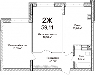 2-кімнатна  59.11м² номер - 2 зображення з ЖК Синергія Сіті