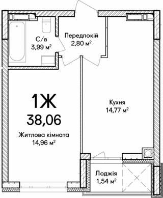 1-комнатная  38.06м² номер - 5 изображение с ЖК Синергія Сіті