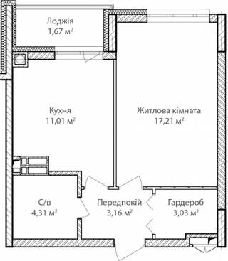1-кімнатна  40.39м² номер - 49 зображення з ЖК Синергія Сіті