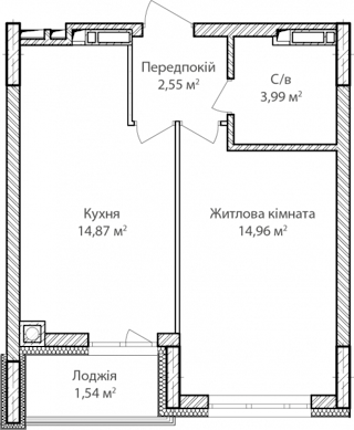 1-комнатная  37.91м² номер - 12 изображение с ЖК Синергія Сіті
