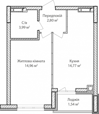 1-комнатная  38.06м² номер - 13 изображение с ЖК Синергія Сіті