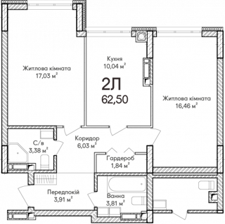 2-комнатная  62.5м² номер - 64 изображение с ЖК Синергія Сіті
