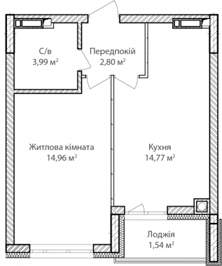 1-комнатная  38.2м² номер - 13 изображение с ЖК Синергія Сіті