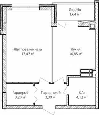1-комнатная  40.58м² номер - 40 изображение с ЖК Синергія Сіті