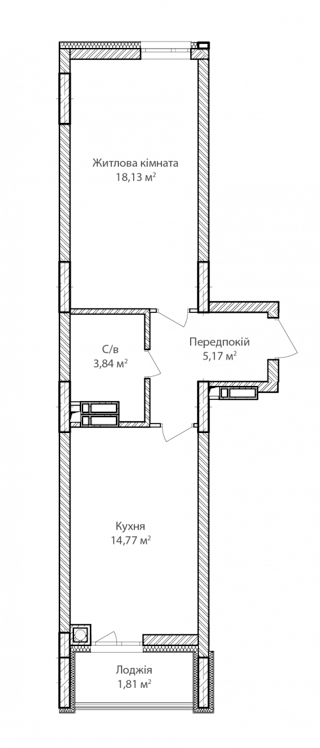1-комнатная  43.59м² номер - 55 изображение с ЖК Синергія Сіті
