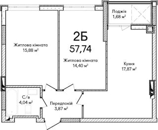 2-кімнатна  57.74м² номер - 13 зображення з ЖК Синергія Сіті