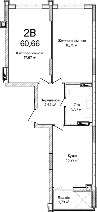 2-комнатная  60.66м² номер - 14 изображение с ЖК Синергія Сіті