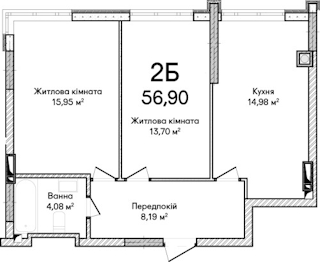 2-комнатная  56.9м² номер - 1 изображение с ЖК Синергія Сіті