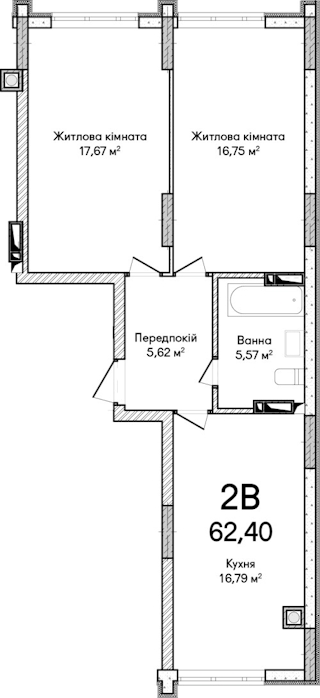 2-комнатная  62.4м² номер - 2 изображение с ЖК Синергія Сіті