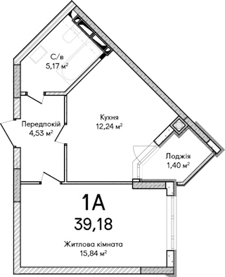 1-комнатная  39.18м² номер - 52 изображение с ЖК Синергія Сіті