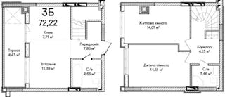 3-комнатная  72.22м² номер - 72 изображение с ЖК Синергія Сіті