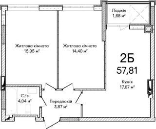 2-кімнатна  57.81м² номер - 76 зображення з ЖК Синергія Сіті