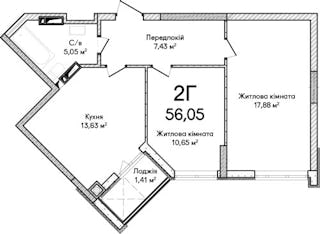 2-комнатная  56.05м² номер - 78 изображение с ЖК Синергія Сіті