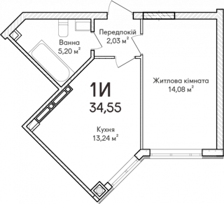 1-комнатная  35.5м² номер - 75 изображение с ЖК Синергія Сіті