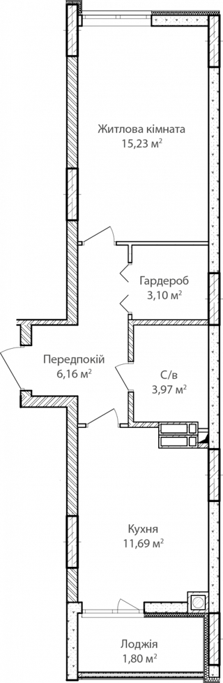 1-комнатная  42м² номер - 7 изображение с ЖК Синергія Сіті