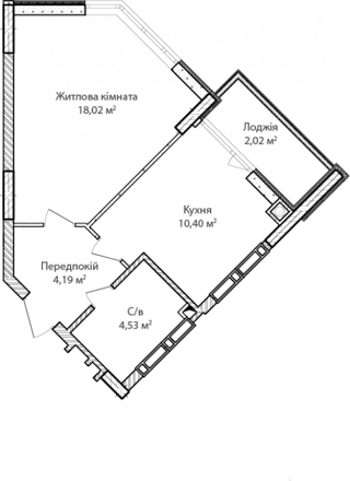 1-комнатная  40.5м² номер - 31 изображение с ЖК Синергія Сіті