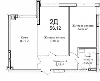 2-комнатная  57м² номер - 74 изображение с ЖК Синергія Сіті