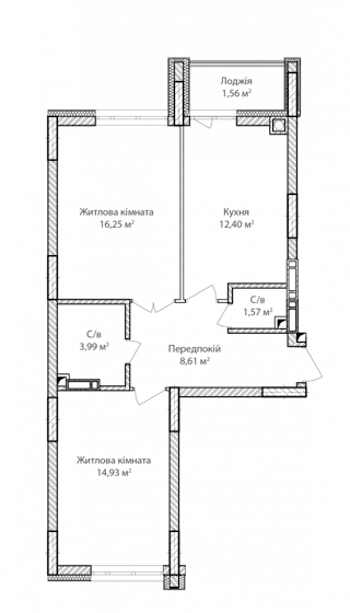 2-комнатная  60.87м² номер - 2 изображение с ЖК Синергія Сіті