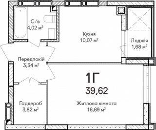1-кімнатна  39.49м² номер - 41 зображення з ЖК Синергія Сіті