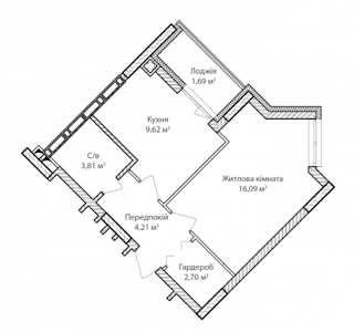 1-комнатная  38.3м² номер - 4 изображение с ЖК Синергія Сіті